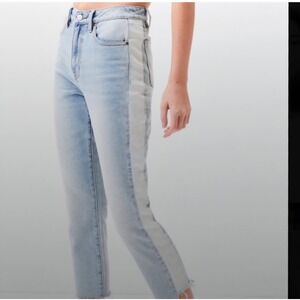 PacSun Mom‎ Jeans Size 31 Light Wash Denim White Side Stripe Raw Hem